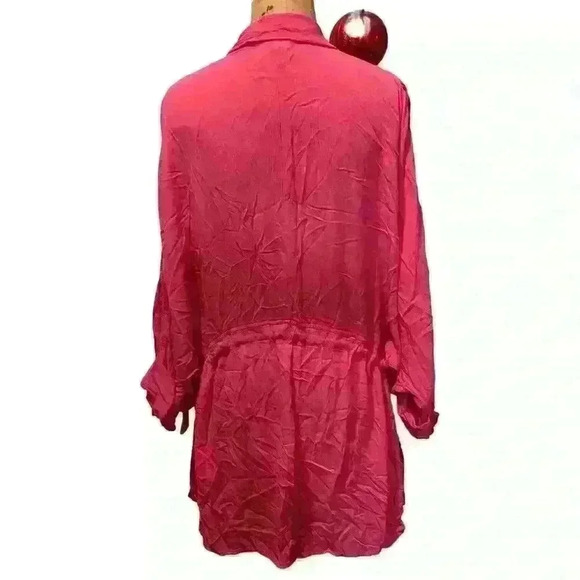 Elan Oversized 3/4 Sleeves Drawstring Tie Side Blouson Mini Dress Pink Size M - Picture 2 of 9